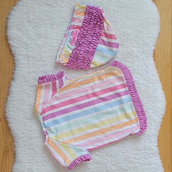 Ruffle Butts Rainbow Dream Short Sleeve Rashguard 2-Piece Swimsuit | 2T - Picture 2 of 6